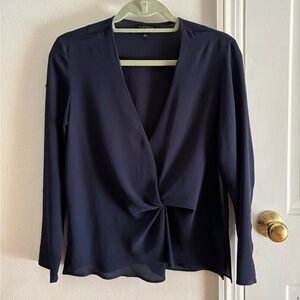Navy blue Topshop long sleeve blouse with fun twist detail, Size 2
